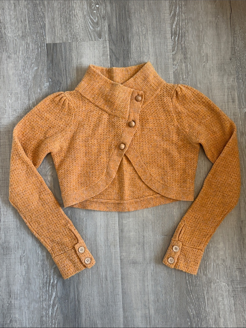 Anthropologie Charlie & Robin Button-Peppered Cropped Cardigan Marigold Orange M